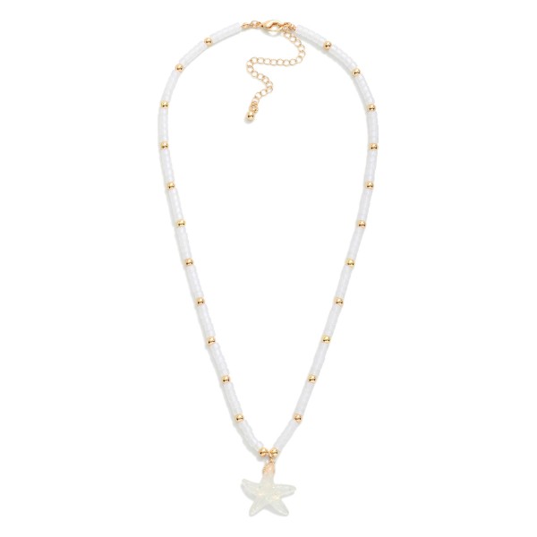 Heishi Beaded Necklace Featuring Metal Tone Accents And Star Pendant

- Approximately 17" L
- Extender 3" L
