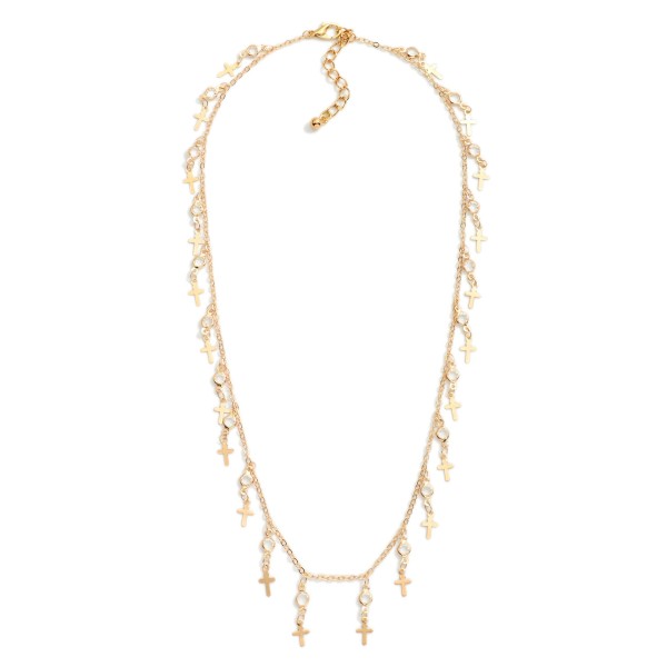 Chain Link Necklace Featuring Metal Tone Cross & Faceted Bead Charms 

- Approximately 18" L
- Extender 2" L