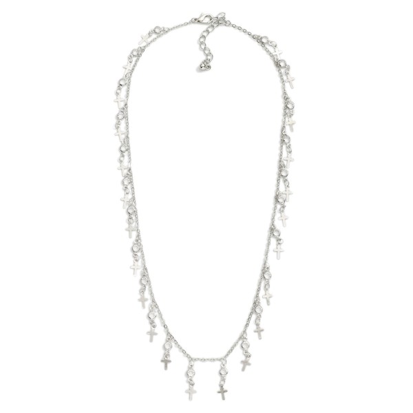 Chain Link Necklace Featuring Metal Tone Cross & Faceted Bead Charms 

- Approximately 18" L
- Extender 2" L