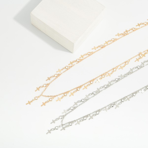 Chain Link Necklace Featuring Metal Tone Cross & Faceted Bead Charms 

- Approximately 18" L
- Extender 2" L