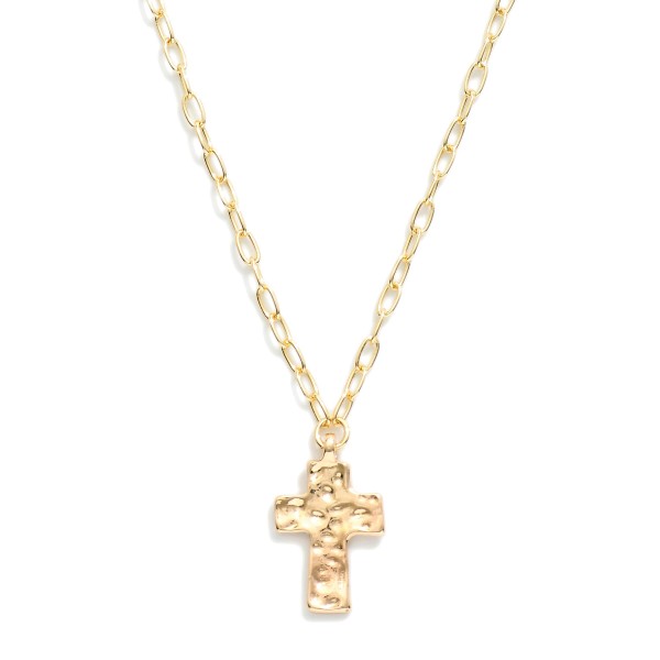 Chain Link Necklace Featuring Hammered Metal Cross Pendant 

- Approximately 14" L
- Extender 3" L