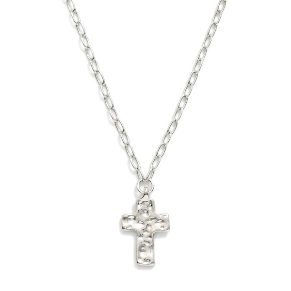Chain Link Necklace Featuring Hammered Metal Cross Pendant 

- Approximately 14" L
- Extender 3" L