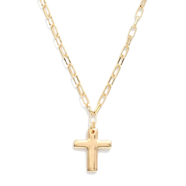 Chain Link Necklace Featuring Metal Tone Cross Pendant 

- Approximately 14" L
- Extender 3" L