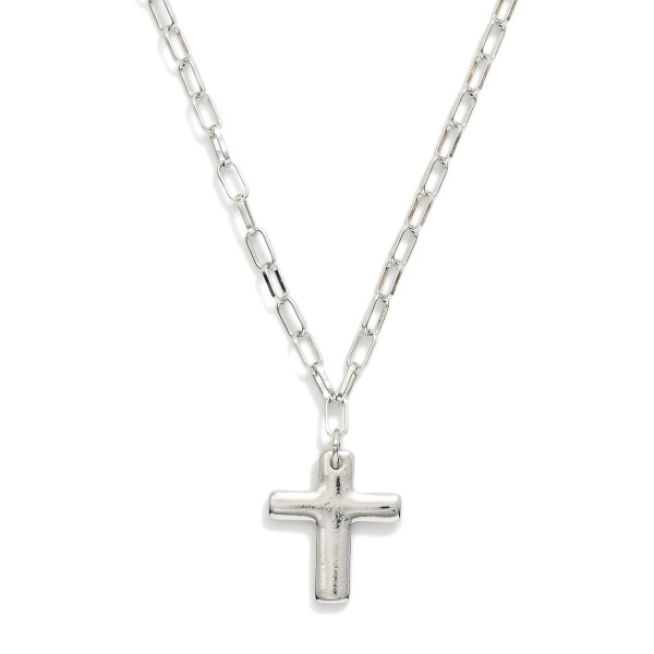 Chain Link Necklace Featuring Metal Tone Cross Pendant 

- Approximately 14" L
- Extender 3" L