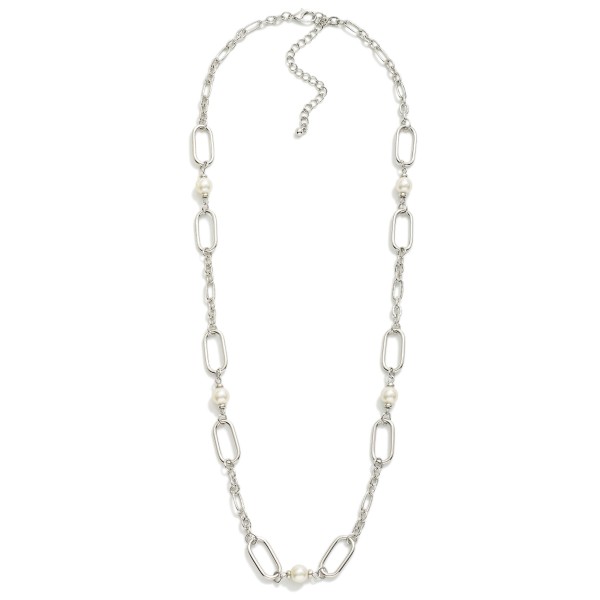 Oval Link Chain Link Necklace Featuring Pearl Stations 

- Approximately 20" L
- Extender 3" L