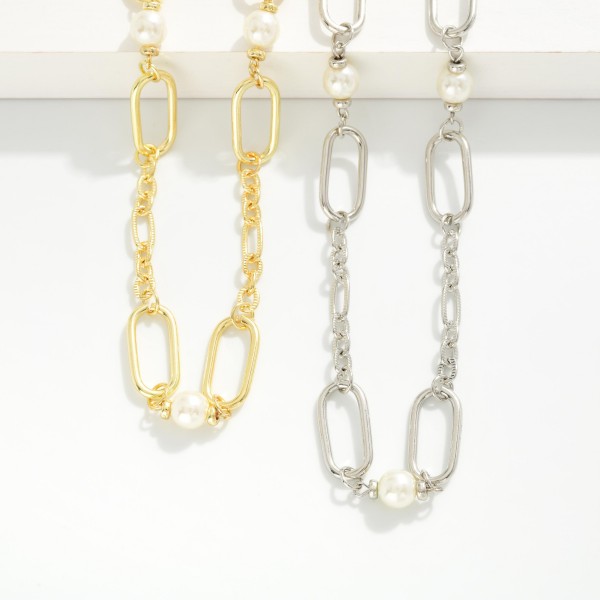 Oval Link Chain Link Necklace Featuring Pearl Stations 

- Approximately 20" L
- Extender 3" L