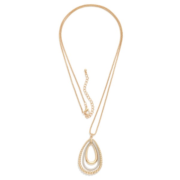 Long Chain Link Necklace Featuring Nesting Textured Metal Teardrops Pendant 

- Approximately 36" L
- Extender 3" L