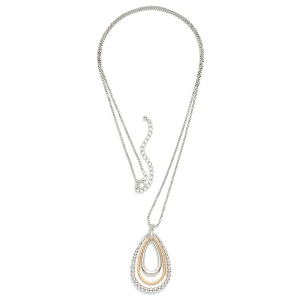 Long Chain Link Necklace Featuring Nesting Textured Metal Teardrops Pendant 

- Approximately 36" L
- Extender 3" L