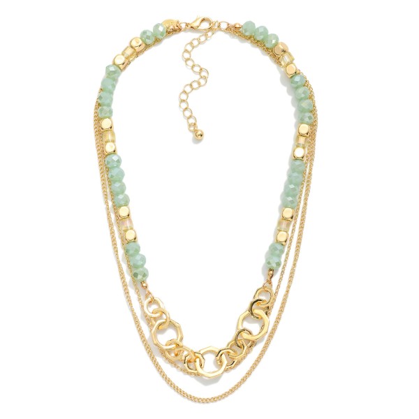 Layered Chain Link & Faceted Bead Necklace Featuring Linked Metal Tone Hexagons

- Approximately 16" L
- Extender 3" L