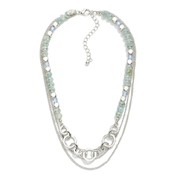 Layered Chain Link & Faceted Bead Necklace Featuring Linked Metal Tone Hexagons

- Approximately 16" L
- Extender 3" L