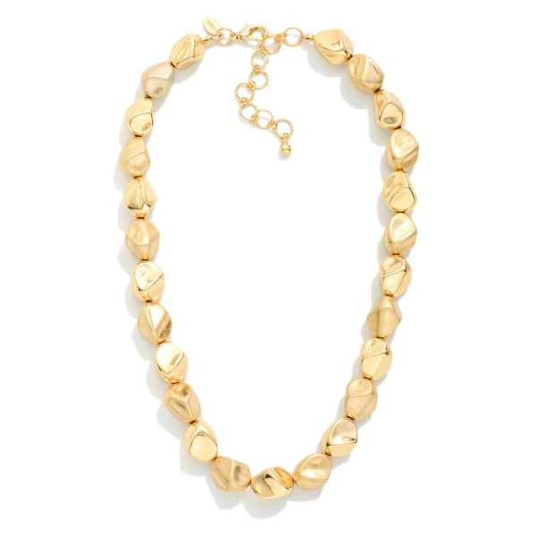 Metal Tone Nugget Bead Beaded Necklace 

- Approximately 16" L
- Extender 3" L