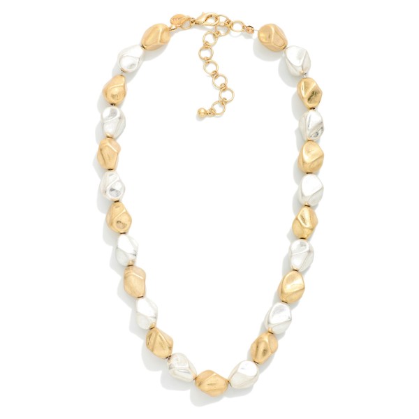 Metal Tone Nugget Bead Beaded Necklace 

- Approximately 16" L
- Extender 3" L