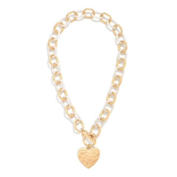 Hammered Metal Chain Link Bracelet Heart Pendant & Toggle Clasp 

- Approximately 16" L