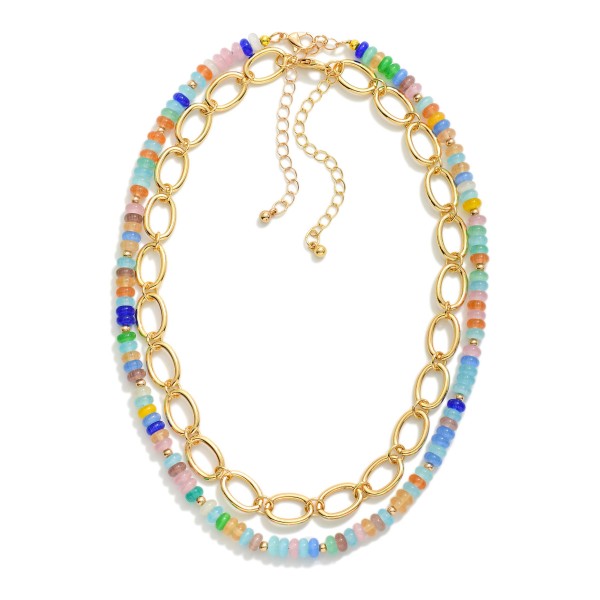 Set Of Two Chain Link & Acetate Bead Beaded Necklaces 

- Approximately 14" L