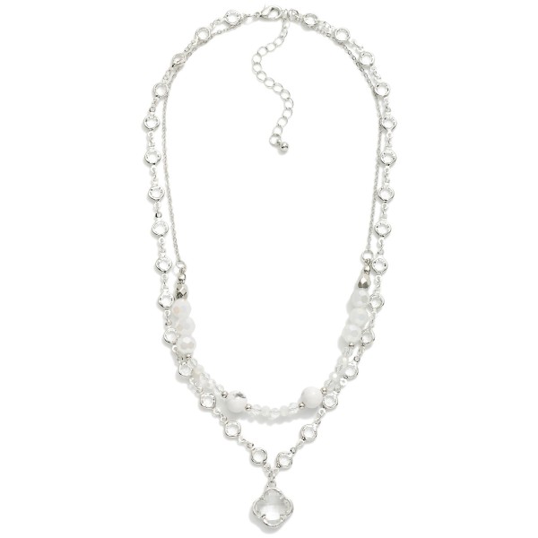 Layered Chain Link Necklace Featuring Faceted Beads, Stone, & Glass Crystal Clover Pendant 

- Approximately 16" L
- Extender 3" L