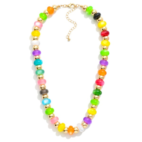 Candy Bead Beaded Necklace Featuring Gold Tone Beads 

- Approximately 16" L 
- Extender 3" L 