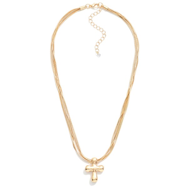 Layered Snake Chain Necklace Featuring Metal Tone Bubble Cross Pendant 

- Approximately 14" L
- Extender 2" L