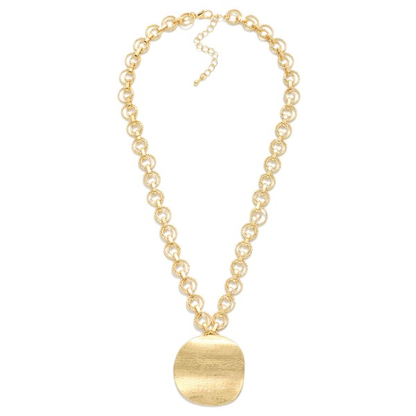 Double Link Chain Link Necklace Featuring Large Metal Tone Medallion Pendant 

- Approximately 16" L
- Extender 3" L