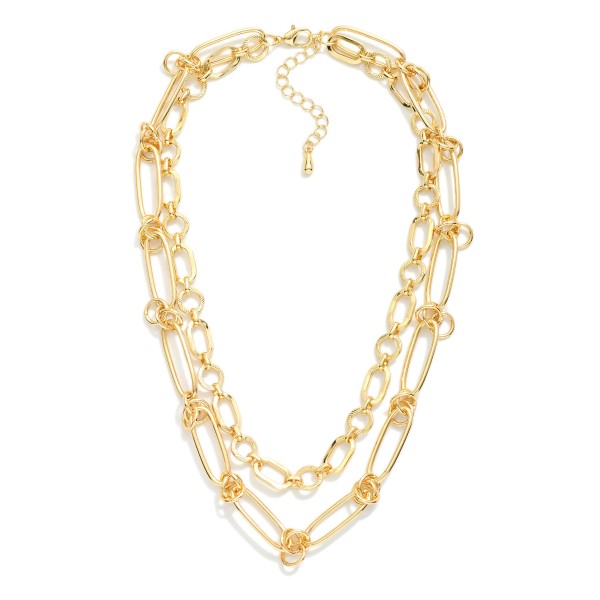 Layered Ovals & Double Hoop Link Chain Link Necklace 