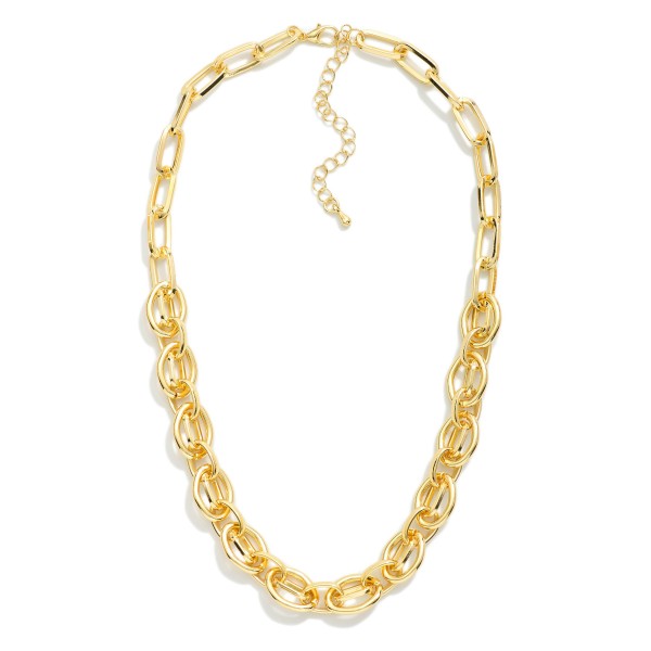 Paperclip Chain With Layered Circle Links Chain Link Necklace 

- Approximately 14" L
- Extender 2" L