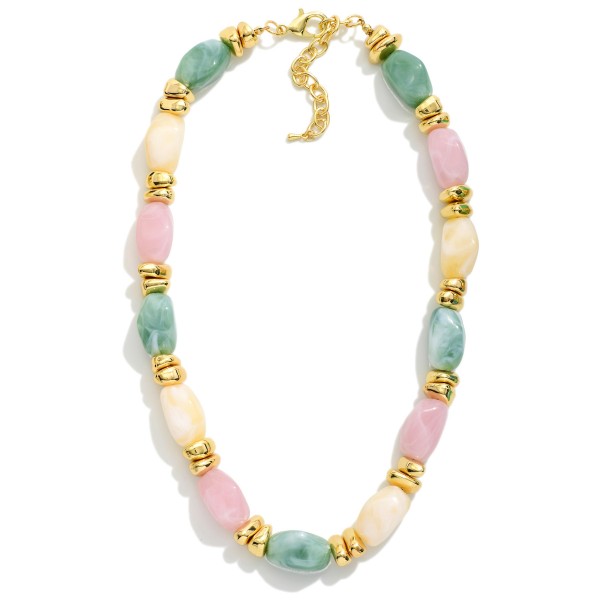 Chunky Acetate Stone Beaded Necklace With Gold Details 

- Approximately 14" L
- Extender 2" L