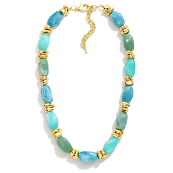 Chunky Acetate Stone Beaded Necklace With Gold Details 

- Approximately 14" L
- Extender 2" L