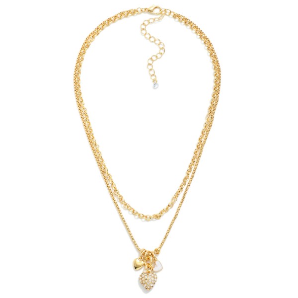 Layered Chain Link Necklace Featuring Heart Charms 

- Approximately 14" L
- Extender 2" L