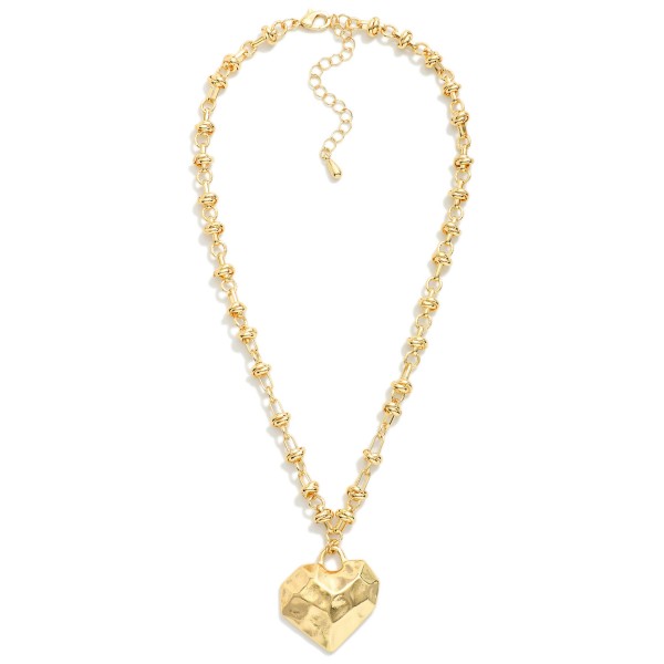 Layered Hoop Link Chain Link Necklace Featuring Hammered Metal Heart Pendant 

- Approximately 16" L
- Extender 2" L
