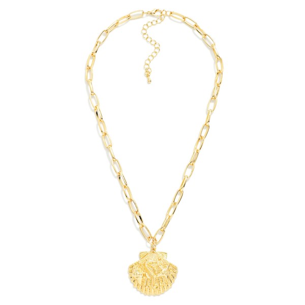 Paperclip Chain Link Necklace Featuring Shell Pendant With Seahorse & Starfish Detail 

- Approximately 16" L 