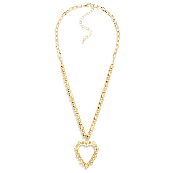 Chain Link Metal Tone Beaded Necklace Featuring Metal Bead Studded Heart 

- Approximately 16" L
- Extender 3" L