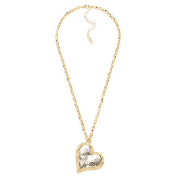 Textured Chain Link Necklace Featuring Hammered Metal Heart Pendant

- Approximately 16" L
- Extender 3" L 