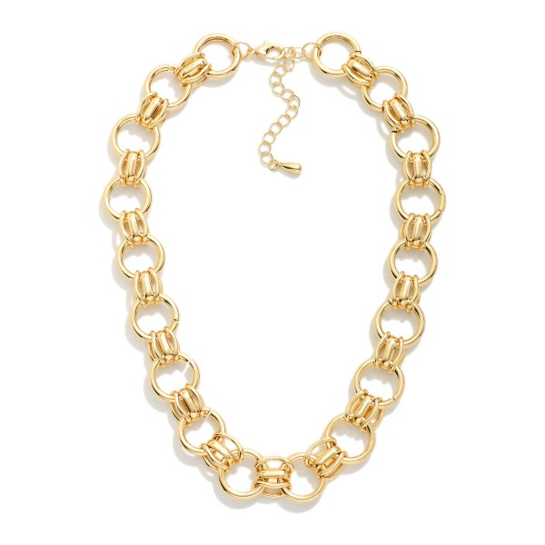 Circle Link Chain Link Necklace With Layered Horizontal Links 

- Approximately 16" L
- Extender 3" L