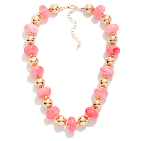 Chunky Marbled Acetate Disk & Metal Tone Ball Beaded Necklace 

- Approximately 14" L
- Extender 3" L