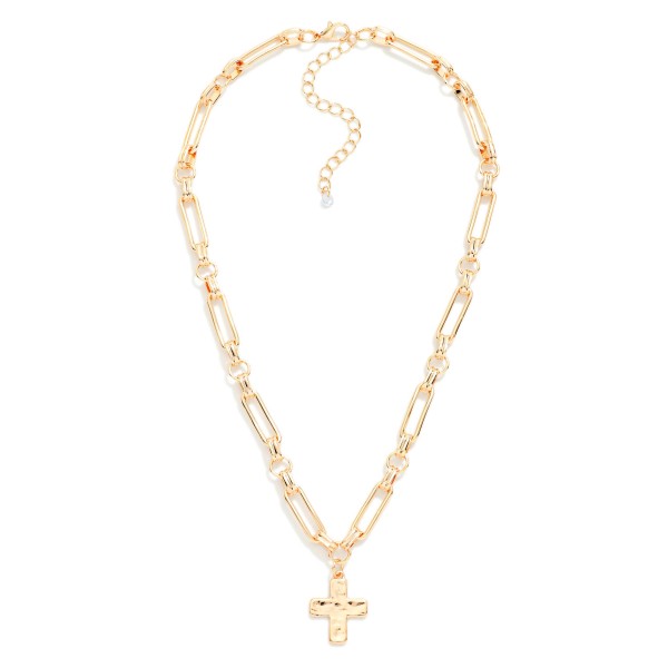 Metal Chain Link Necklace Featuring Cross Pendant 

- Approximately 16" L 