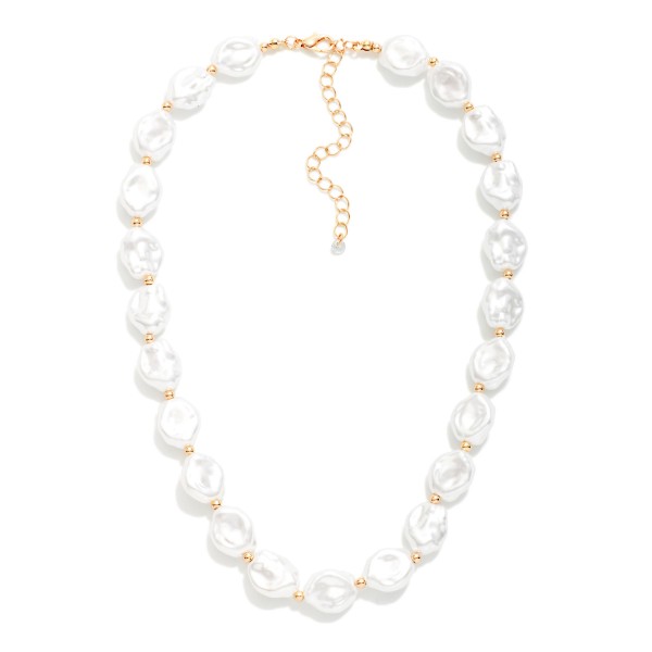 Baroque Pearl Beaded Necklace Featuring Gold Tone Beaded Stations 

- Approximately 14" L  
- Extender 2" L 