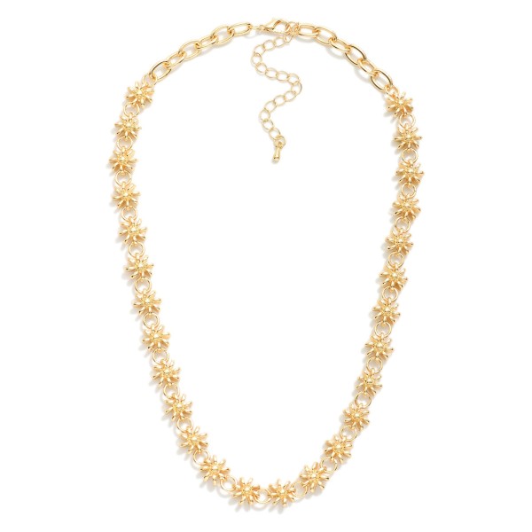 Metal Tone Flower Chain Link Necklace 

- Approximately 14" L
- Extender 2" L

