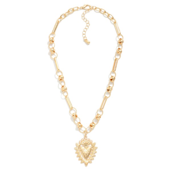 Chain Link Necklace Featuring Heart Pendant 

- Approximately  18" L 
- Extender 2" L 