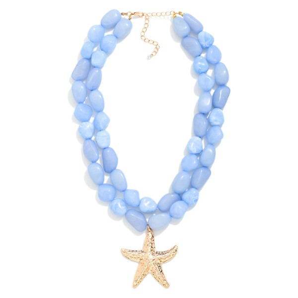 Layered Marbled Acetate Bead Beaded Necklace Featuring Metal Tone Starfish Pendant 

- Approximately 16" L
- Extender 3" L