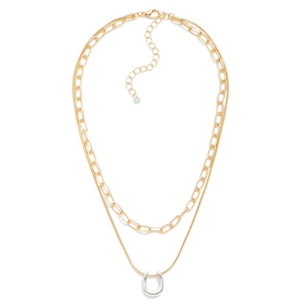 Layered Chain Link Necklace Featuring Horseshoe Pendant 

- Approximately 14" L
- Extender 3" L 