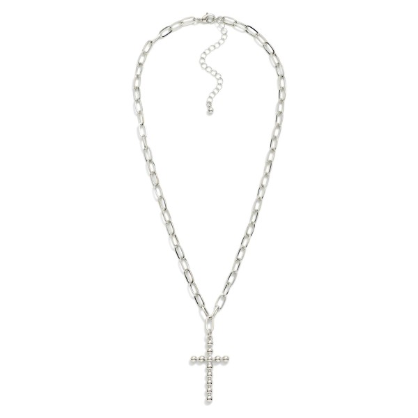 Paperclip Chain Necklace Featuring Metal Tone Bubble Cross Pendant 

- Gold Dipped 
- Approximately 16" L
- Extender 3" L