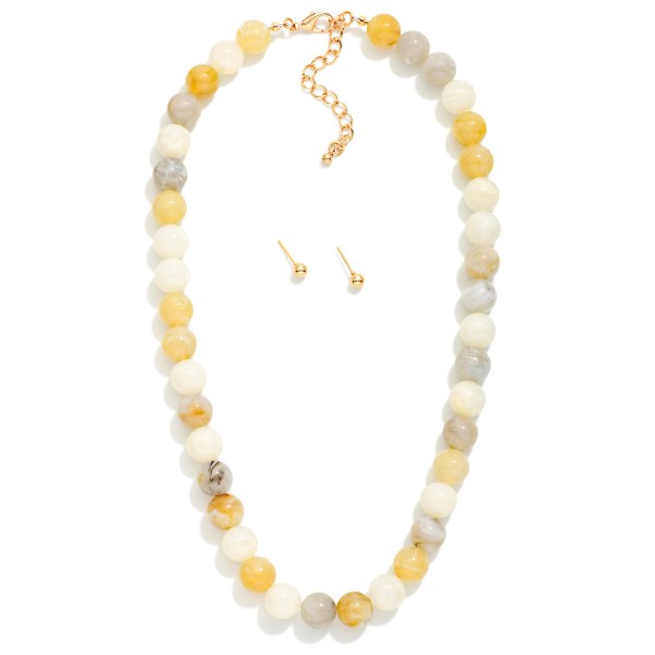 Marbled Acetate Beaded Necklace 

- Gold Tone Stud Earrings Included 
- Approximately 18" L
- Extender 2" L
