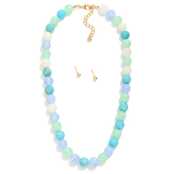 Marbled Acetate Beaded Necklace 

- Gold Tone Stud Earrings Included 
- Approximately 18" L
- Extender 2" L