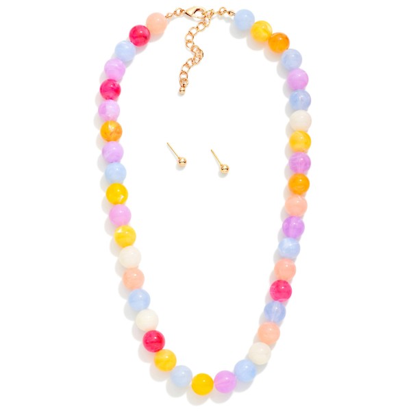 Marbled Acetate Beaded Necklace 

- Gold Tone Stud Earrings Included 
- Approximately 18" L
- Extender 2" L