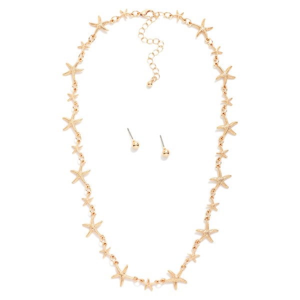 Linked Metal Tone Starfish Necklace 

- Gold Ball Studs Included 
- Approximately 16" L
- Extender 3" L