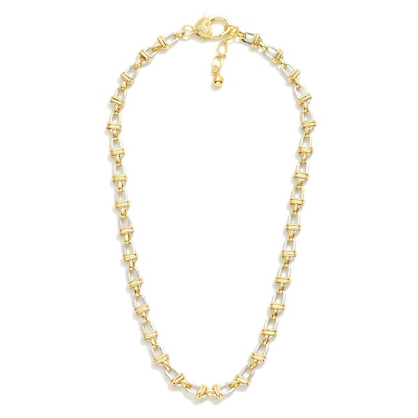 Oval Link Chain Link Necklace Featuring Horizontal Ribbed Link Details 

- Gold Dipped 
- Approximately 18" L
- Extender 1" L