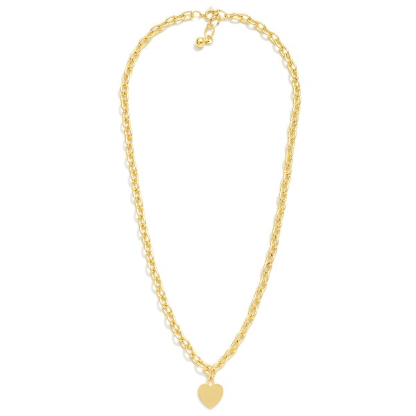 Chain Link Necklace Featuring Flat Metal Tone Heart Pendant 

- Gold Dipped
- Approximately 18" L
- Extender 1" L