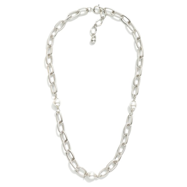 Chain Link Necklace Featuring Twisted Links & Pearl Stations 

- Gold Dipped
- Approximately 18" L
- Extender 1" L