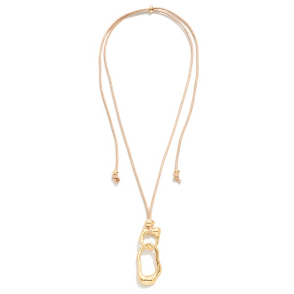 Long Adjustable Wax Cord Necklace Featuring Linked Metal Tone Geometric Shape Pendant 

- Approximately 24" L 