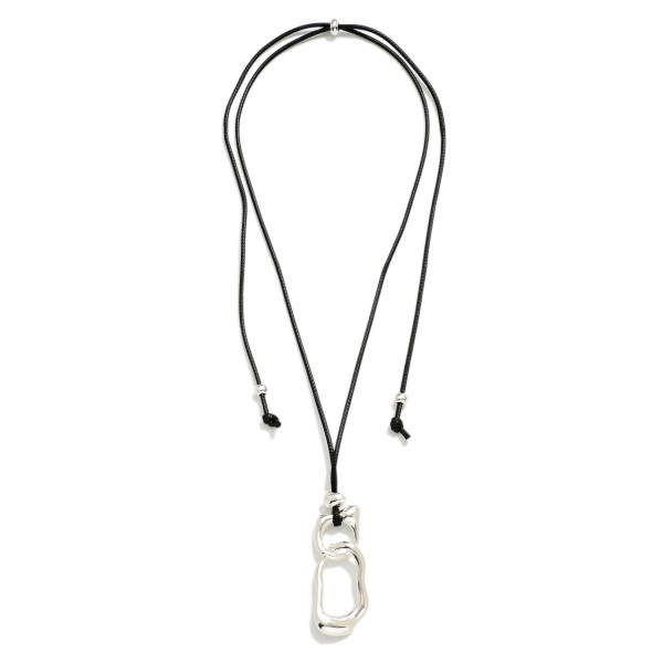 Long Adjustable Wax Cord Necklace Featuring Linked Metal Tone Geometric Shape Pendant 

- Approximately 24" L 