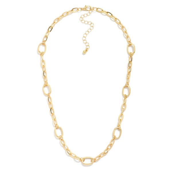 Metal Tone Chain Link Necklace Featuring Oval Stations

- Approximately 16" L
- Exender 3" L

